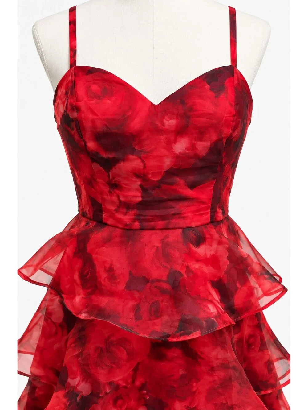 BCX Red Rose Floral Tiered Ruffle Cocktail Dress Size M NWOT